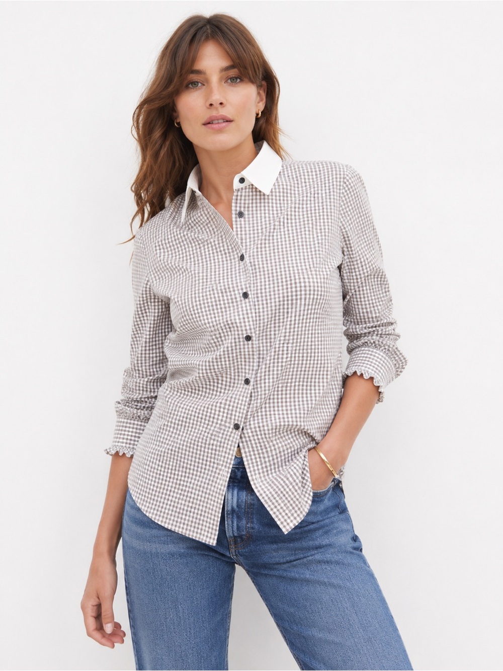 Brooks Brothers Olive green and White Gingham Button-Up Shirt